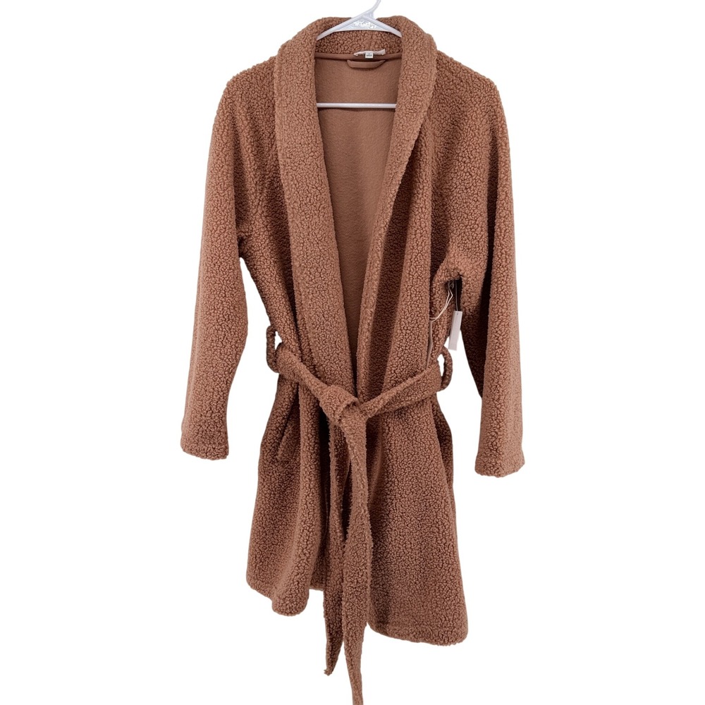 Haven Well Within Robe Sherpa Fleece Medium Brown Womens Loungewear Cozy New